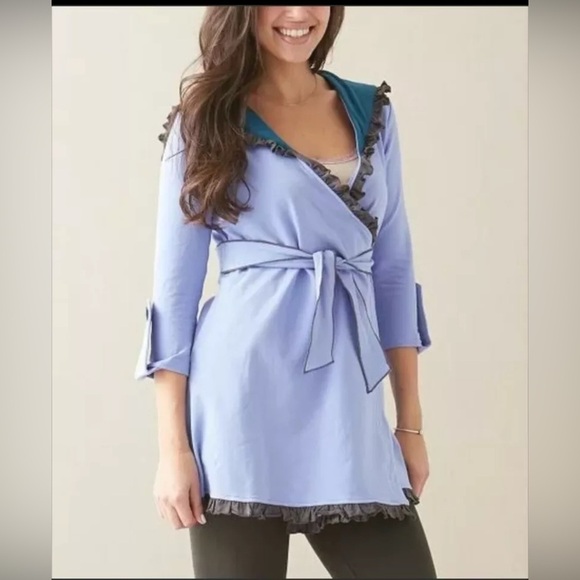 Matilda Jane Jacket Size Medium Lilac, Teal, Ruffled, Hooded, Tie Front C23 - Picture 1 of 10